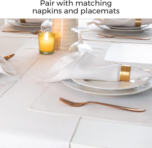 13 36 Inch 100% D'Moksha Homes Chambray Cream and White Table Runner x - Faux Linen Table Runner - Wrinkle Resistant