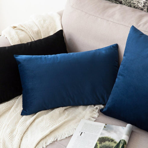 MIULEE Velvet Pillow Cover, Soft Luxury Decorative Throw Pillow Cover, 12x20 Inch Dark Blue for Couch Sofa Bedroom