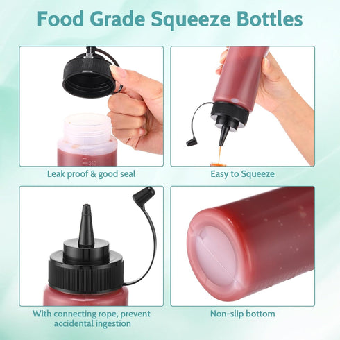 12 12 oz Dandat Pcs Condiment Squeeze Bottles for Sauces Plastic Bottles with Lids Reusable Squirt Bottle Visible