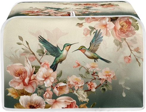 Hummingbird Floral Print 2 Slice Toaster Cover, Dust Protection Kitchen Appliance Cover with Handle, Washable