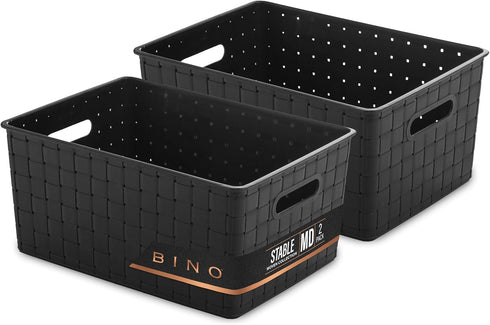 BINO Plastic Storage Baskets Medium - Black, Multi-Use Storage, Rectangular Cabinet Organizer with Handles