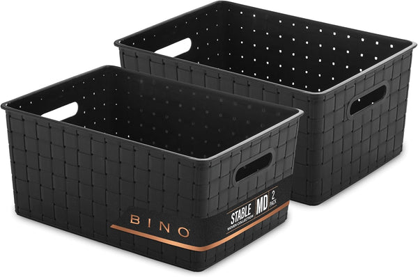 BINO Plastic Storage Baskets Medium - Black, Multi-Use Storage, Rectangular Cabinet Organizer with Handles
