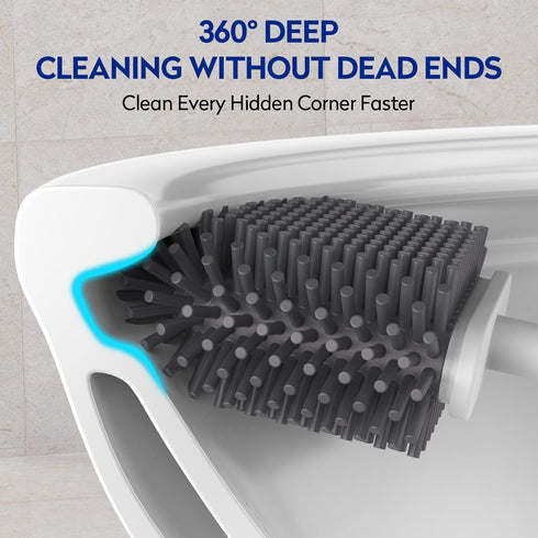 Aokala Set Dark Gray Toilet Bowl Cleaner - Silicone Toilet Brush and Holder for Deep Cleaning
