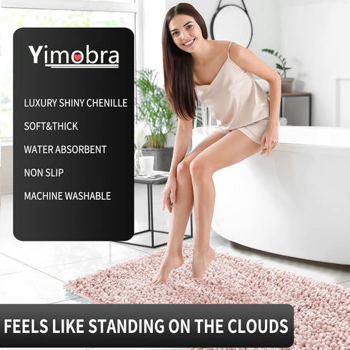 Yimobra U Shaped Toilet Rugs, Luxury Chenille Extra Thick Non-Slip Contour Mat for Bathroom Floor (Pink)