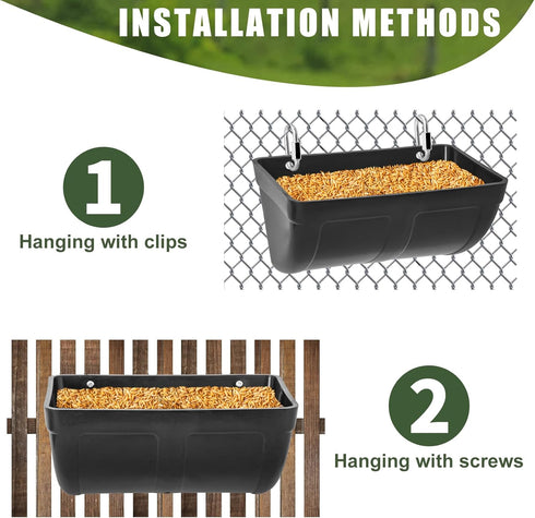 3 Pack 4 Hanging Chicken Feeder Waterer Trough Quart, Goat Feeding Supplies, Coop Fence Feeder, Feed Bucket & Water