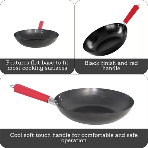 Imusa USA Inch, Red PAN-10046 12" Nonstick Carbon Steel Wok, Handle by Imusa