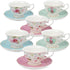 fanquare Rose Tea Cup and Saucer Set for 6, British Tea Cups