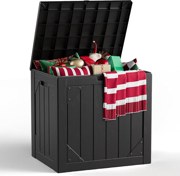 Outdoor Storage Box,30 Gallon Deck Box Outdoor Storage Bench Outside Waterproof Resin