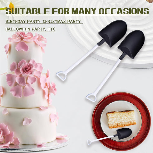 OaaXbbECco Cute Mini Shovel Shape Disposable Plastic Dessert Spoons, 100 Black & White Model 2