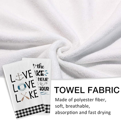 Seliem Live Love Lake House Kitchen Dish Towel Set of 2 - Black White Buffalo Plaid Check Anchor Paddle Hand Drying