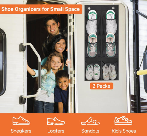 KIMBORA 2 Packs Narrow Over the Door/Wall Shoe Organizer, Small Hanging Shoe Rack for Closet with Clear Mesh Pocket for Bathroom, RV, Pantry, Camping (Black) by KIMBORA