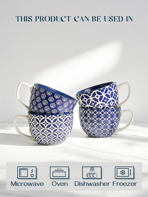 Set 4, 24 oz DOWAN Coffee Mugs of Large Coffee Mugs, Jumbo Soup Mugs With Handles, Ceramic Coffee Cups for Coffee