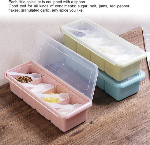 Yosoo 4 Compartments Seasoning Box Spice Rack Organizer, 11.42 * 4.53 * 2.76in Container