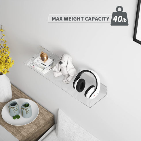 24 Inches 2 Pack (24 Inch) Sezanrpt Clear Floating Shelves for Wall, Acrylic Long Wall Shelf, Wall Mounted Shelves