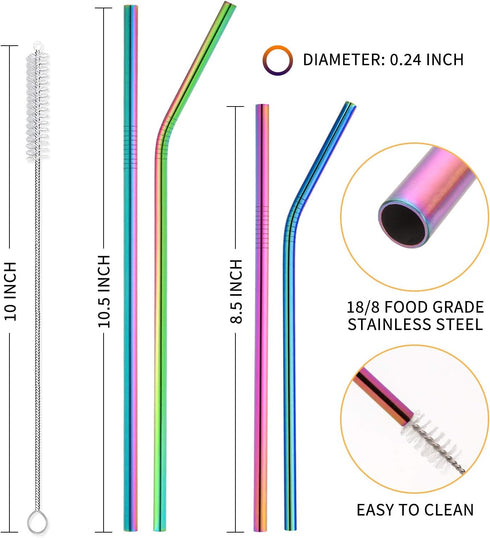 Hiware 12-Pack Rainbow Metal Straws, Reusable Stainless Steel Drinking Straws with Case