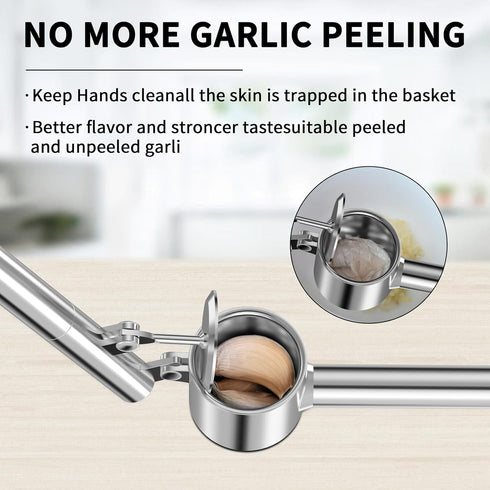 BMCASEQP 5-in-1 Set Stainless Steel Garlic Press with Jumbo Chamber & Mincer - Heavy Duty Rustproof Garlic Crusher