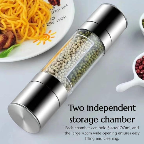 KINTEGOOD 2-in-1 Set, Stainless Steel Salt and Pepper Grinder Double Head Manual Mill, Refillable