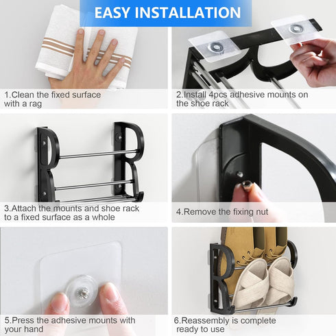 4 Pack Wall Mounted Shoes Rack Wall Shoe Holder Hanging Shoe Organizer Door Hanging Shoe Storage with Sticky Mounts