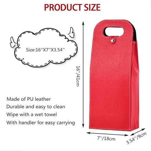 2 Bottle Wine Bag Carrier, Reusable Leather Tote, Classic Single Bottle Gift Bag, Wine Accessory Sets