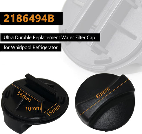 2186494B Refrigerator Water Filter Cap Black Compatible with Whirlpool Refrigerator Replaces WP2186494B, 2186884B, 2186494TG, 4392866, 4392870 (1PC)