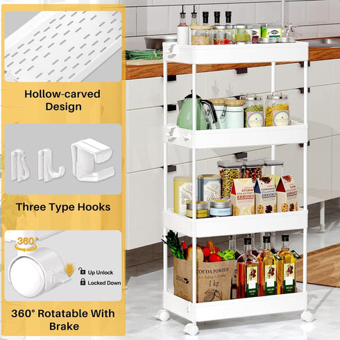 SPACEKEEPER 4-Tier Mobile Shelving Unit, Bathroom Rolling Cart Utility Storage Organizer Shelf for Kitchen, Living