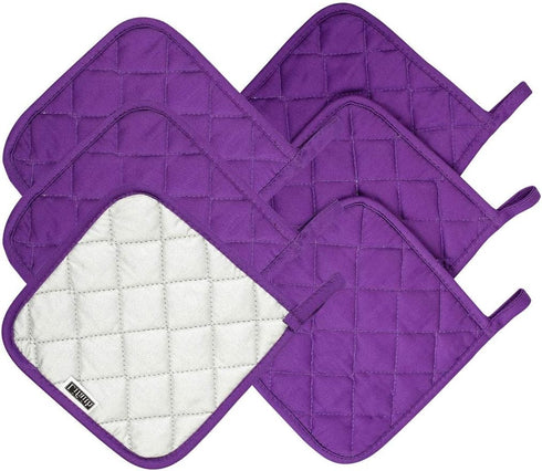 100% Cotton Potholders Kitchen Everyday Basic Terry Pot Holder Heat Resistant Large Coaster Hot Pads Kit Trivets Set for Cooking and Baking Set of 6 Grape by Lifaith