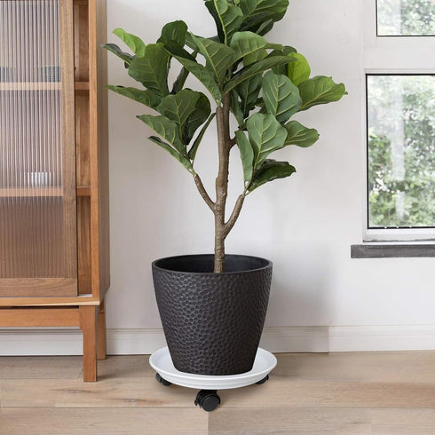 Rolling Plant Caddy with Wheels - White Flower Pot Dolly