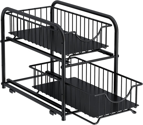 AIYAKA Pull-out Cabinet Organizer, Stackable 2-tier Under Sink Rack with Sliding Storage Drawer for Bathroom, Kitchen,