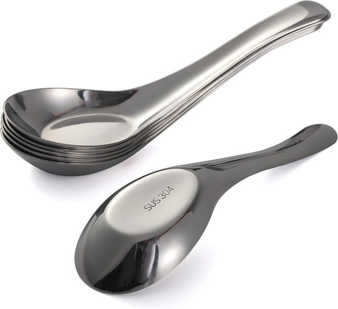 Set of 6 Stainless Steel Soup Spoons, Mirror Polished Chinese Dinner Spoons for Bouillon, Dessert, and Cereal