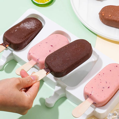 Popsicle Molds Set of 3, 12 Cavities Silicone Ice Cake Pop Maker with 50 Wooden Sticks & Self-adhesive Bags