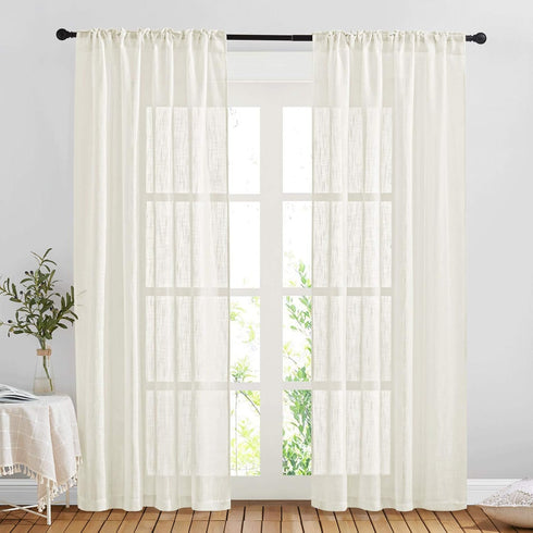NICETOWN Linen Sheer Curtains, Rod Pocket & Back Tab Vertical Window Treatments for Living Room, Natural, W52 x L84,