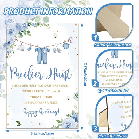 51 50 Whaline Pcs Pacifier Hunt Baby Shower Game Include Watercolor Baby Clothes Wooden Sign Blue Plastic Pacifier