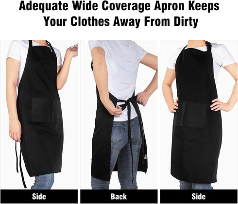 Xornis 2 Pack Adjustable Bib Aprons - 2 Pockets Apron for Women and Men in Black for Kitchen Cooking