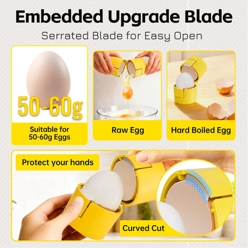 2 1 Innovative in Egg Shell Opener, Hard Boiled Egg Peeler Cracker with Piercer, Cute Egg Separator for Raw Eggs, Home