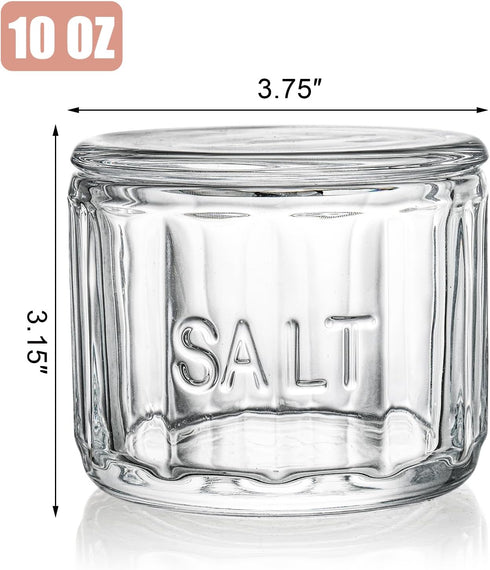 2 Pack 3.75" 3.15" Nicunom Clear Glass Salt Cellar with Lid, Salt Storage Container Salt Box, Retro Style, Kitchen