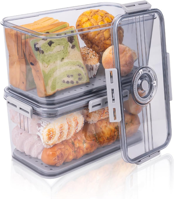 Dynta Bread Box 2 Pack Bread Storage Container Airtight Recording Time Bread