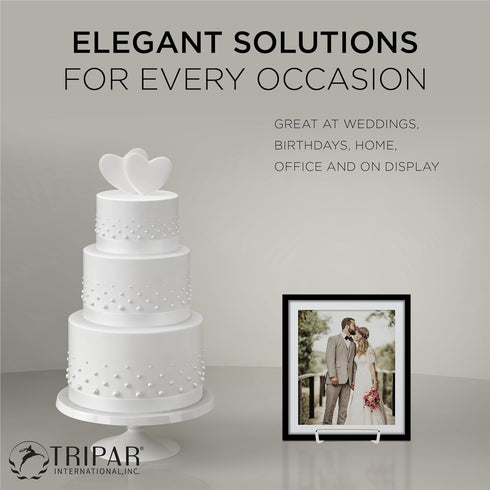 TRIPAR Silver Plated Square Metal Wire Easel, 6-Inch Height - Handcrafted Tabletop Display for Photos & More