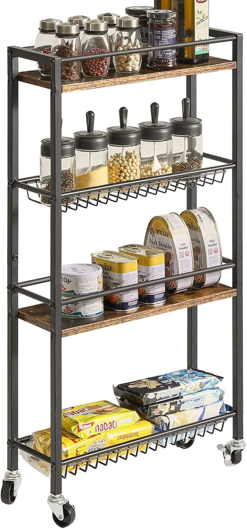 4-Tier 32.7" UHBR002H YMYNY Slim Kitchen Storage Rolling Cart, Utility Cart on Wheels, for Narrow Spaces, Laundry Room