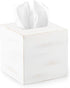 Ilyapa Square Wood Tissue Box Cover - Rustic Farmhouse White Wooden Tissue Holder
