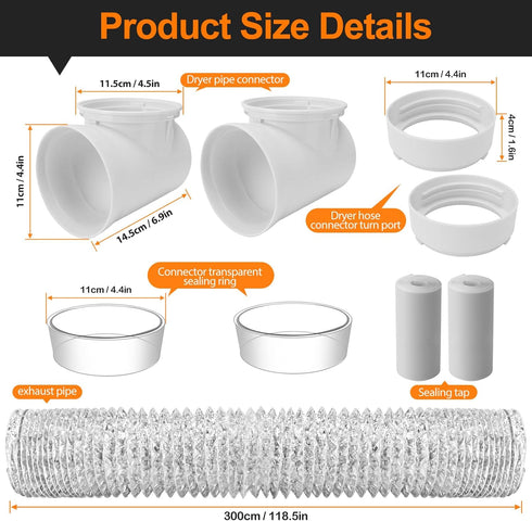 Dryer Connection Kit, Space Saving Dryer Vent, 90 Degree Elbow, Connector Kit for Tight Space