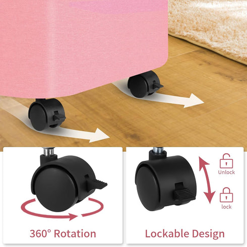 conglow 100L Pink Hamper with Wheels - Large Laundry Hamper with Lid, Rolling Hamper on Wheels, Collapsible Laundry