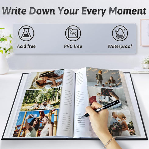 Photo Album 4x6 for 300 Photos with Writing Space, Leather Cover with Display Window, Wedding Gift
