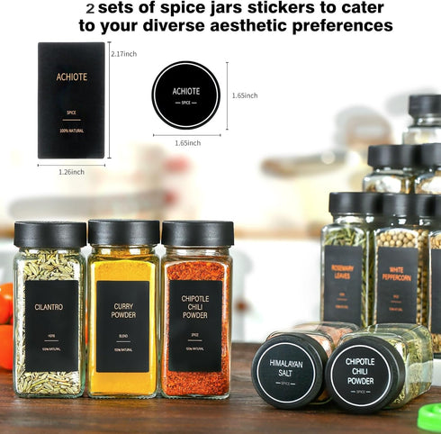 TESUNMU Label4oz 36) Spice Jars with Glass Spice Bottles With Shaker LidsSeasoning Containers with Funnel, Chalk Pen