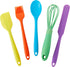 C.R. Gibson Kids in The Kitchen Oil Brush, Spoon, Whisk, Long, Standard Spatula Silicone Utensil Set, Multicolor