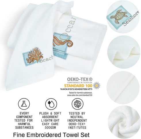 LIlianna 3 Set 100% 1 1 1 Starfish and Seashell Piece Towel Cotton | Bath Towel, Hand Towel, Washcloth | Supersoft