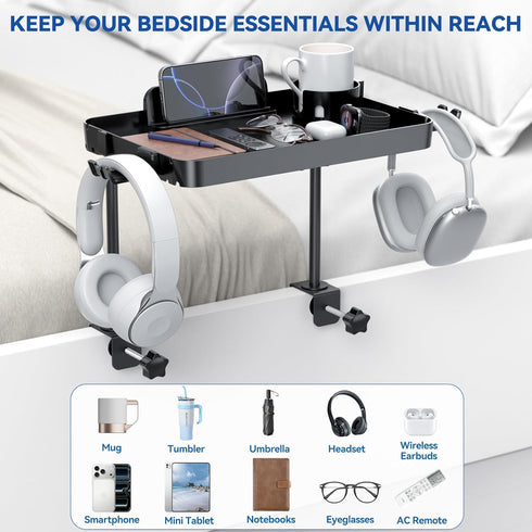 2 Bedside Shelf Bunk Bed Shelf for Top Bunk Clip on Bedside Table Tray Loft Nightstand Attachable Bedside Table Cup