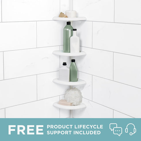 Zenna Home Tension Pole Shower Caddy, 4 Shelves, Adjustable 60 to 97 Inch, in White