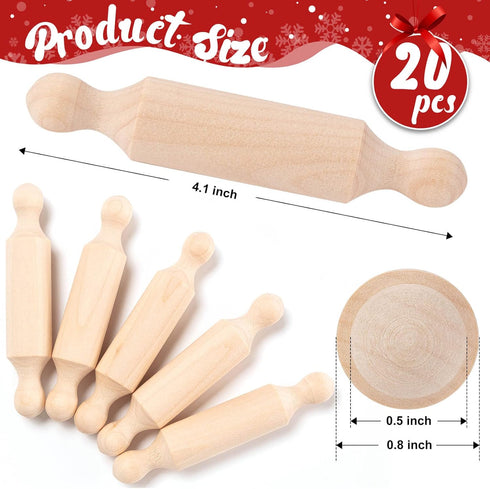 FFNIU 20PCS (4.1 Inches) Mini Rolling Pins for Crafts, Small Wooden Dough Roller for Children in the Kitchen Baking