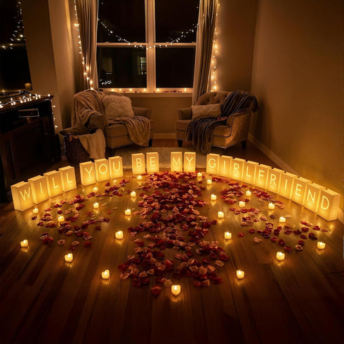 30PC 2000PC Will You Be My Girlfriend Light Up Letters Luminary Bags, Banner, Romantic Decoration Kit with Bright LED
