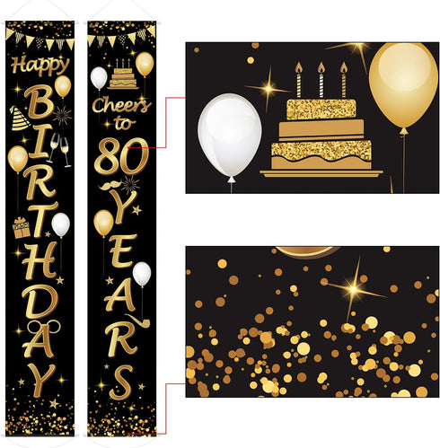 2 Pieces 80th Birthday Party Decorations, Cheers to 80 Years Banner, Welcome Porch Sign